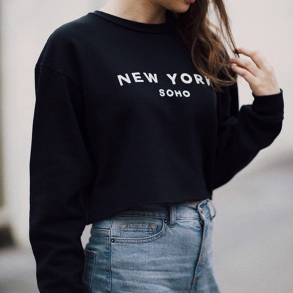 Brandy Melville x John Galt Black Cropped New York Soho Sweatshirt